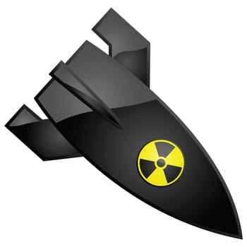 Glossy illustration of a nuclear bomb, with the radioactivity sign painted on it