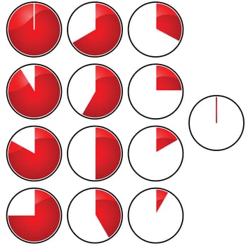 Glossy illustration of an analog display showing a time countdown, in five-minute increments