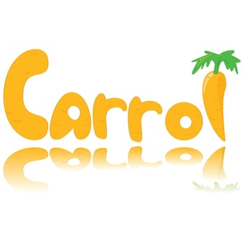 Cartoon illustratiion showing a carrot and customized letters made up of carrot to spell the word &#039 Carrot&#039