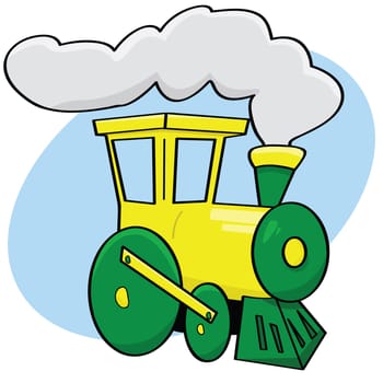 Cartoon illustration of a green and yellow train