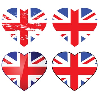 Set of four Union Jack flags shaped like a heart