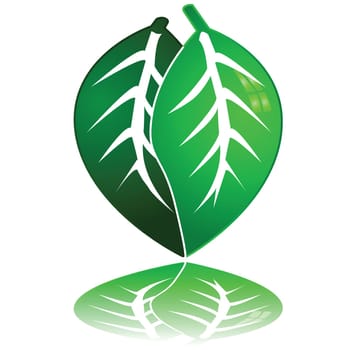 Concept illustration of a heart made up of two leaves, meaning love for nature