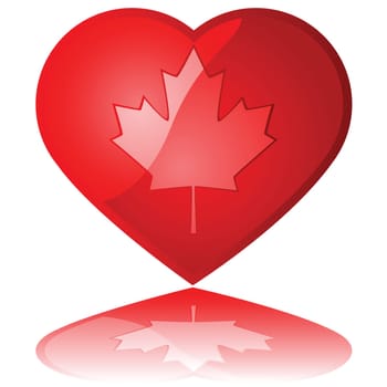 Glossy illustration showing a maple leaf inside a heart