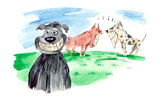 humorous illustration of dog bares his theet