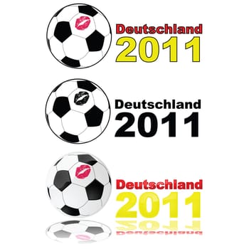 Variations on illustration showing a soccer ball with a lipstick mark on it, and the words &#039 Deutschland 2011&#039  to represent the women&#039 s World Cup tournament