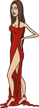 illustration of beautiful sexy woman in red gown dress
