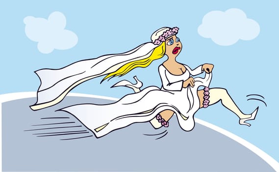 Cartoon illustration of running bride