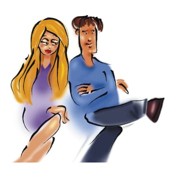 illustration of young man and woman