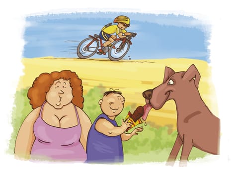 humorous illustration of dog in the park