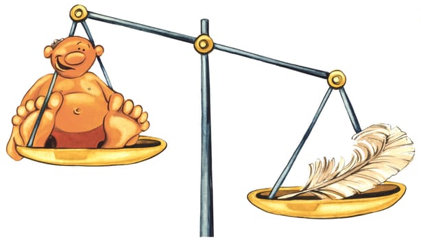illustration of overweight man and feather on balance