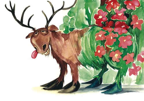 illustration of fairytale flower deer