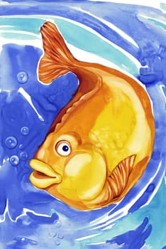 illustration of beautiful gold fish in blue water