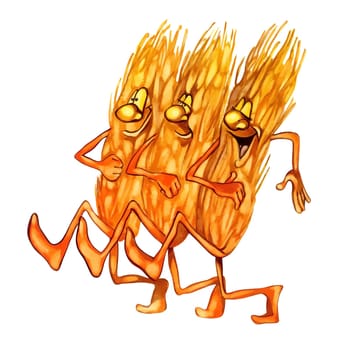 humorous illustration of marching ears of wheat