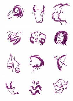 sketch illustration of all horoscope zodiac signs