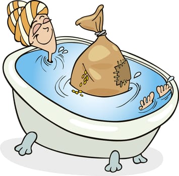 Illustration of woman taking bath with cereals for beauty