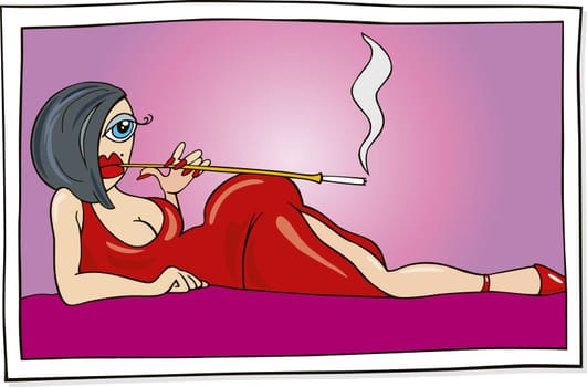 Illustration of Sexy Woman in Red Dress