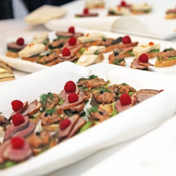 Finger food or tapas at the buffet - close-up - square