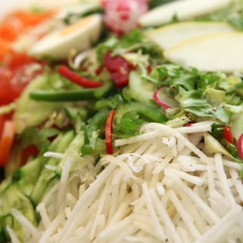 Fresh salad with different ingredients - Square - Close-up - Copy space