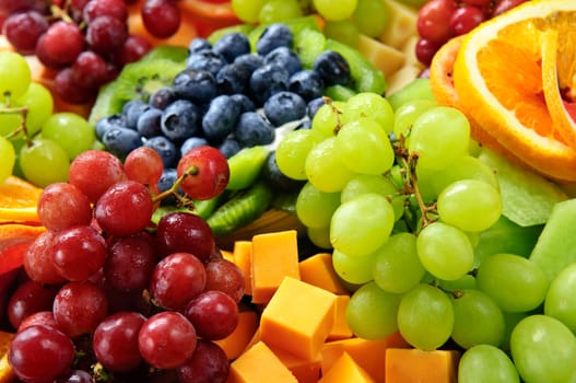 Platter of assorted fresh fruit and cheese