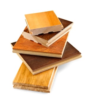 Isolated stacked prefinished hardwood flooring samples