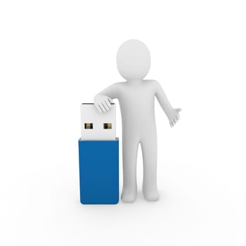 3d human man usb stick blue plug memory