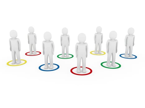 3d men human connection team teamwork blue red