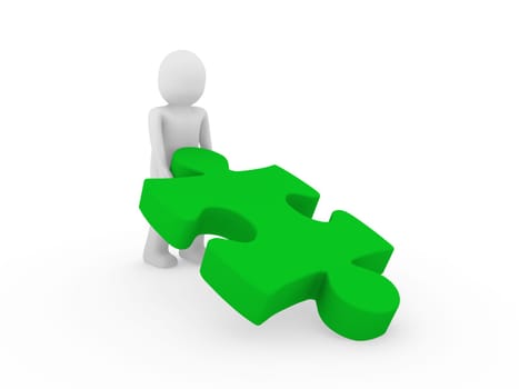 3d human puzzle green business white success teamwork