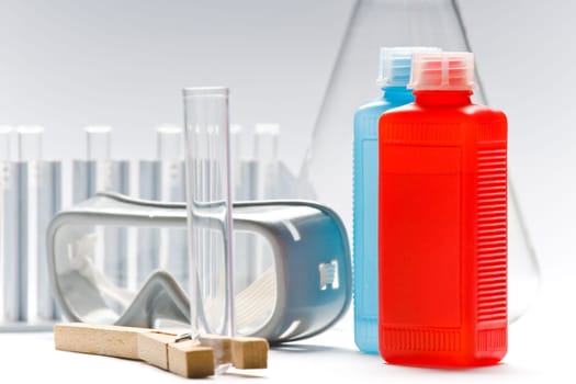Various chemistry and laboratory objects on white background