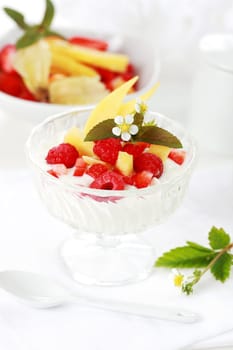 Natural yogurt with fresh fruits for breakfast or as dessert