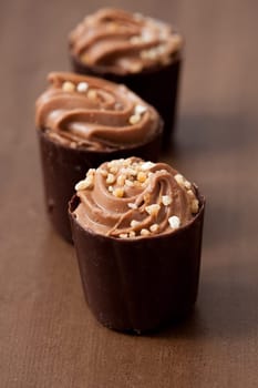 Close-up of delicious chocolate pralines. Studio shot.