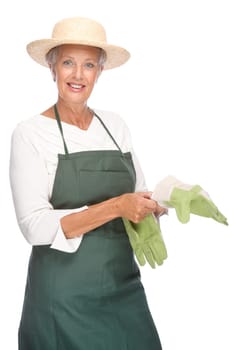 Studio shot of an active gardener