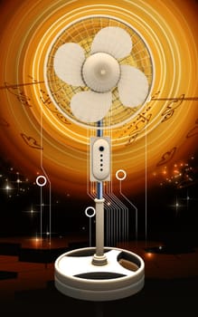 Digital illustration of a pedestal fan in colour background