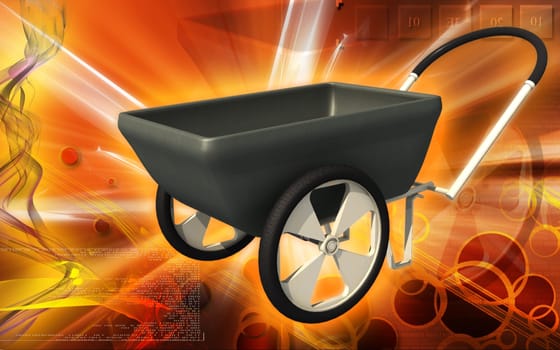 Digital illustration of a Wheel barrow in colour background
