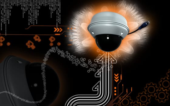 Digital illustration of security camera in colour background