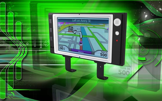 Digital illustration of Portable navigator in colour background