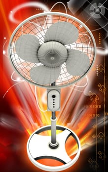 Digital illustration of a pedestal fan in colour background