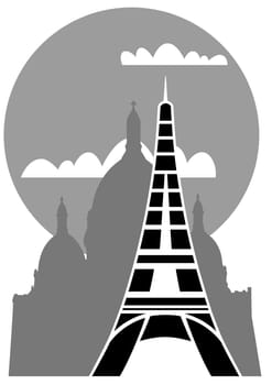 Illustration of the Eiffel Tower with Sacre Coeur in background