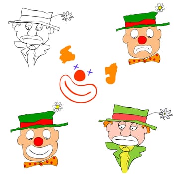 Cartoon illustration of the mournful and happy clown