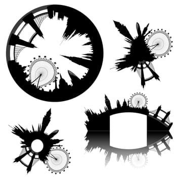 Illustration of the London skyline - Big Ben, London Eye, Tower Bridge, Westminster