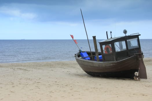 Fishing boat on the beach on the island of Usedom,Mecklenburg-Western Pomerania,Germany