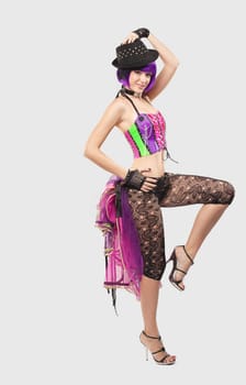 young beauty woman dance in disco costume  with corset
