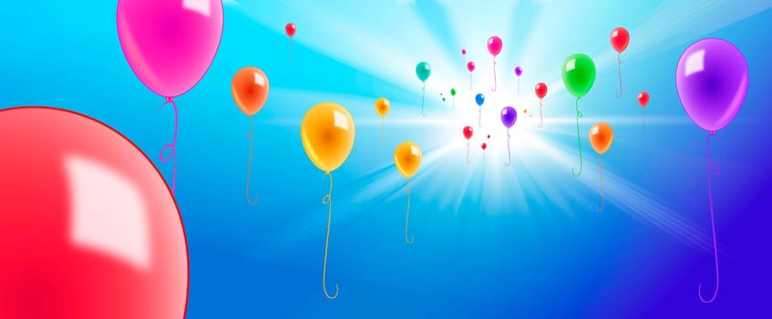 Colorful balloons in the sky towards the sun