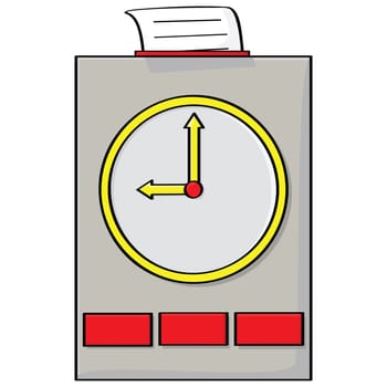 Cartoon illustration of a punch clock with a card on top