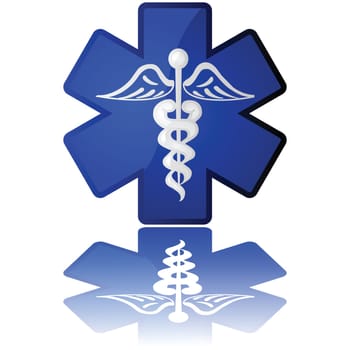 Glossy illustration in white and blue showing a medical icon