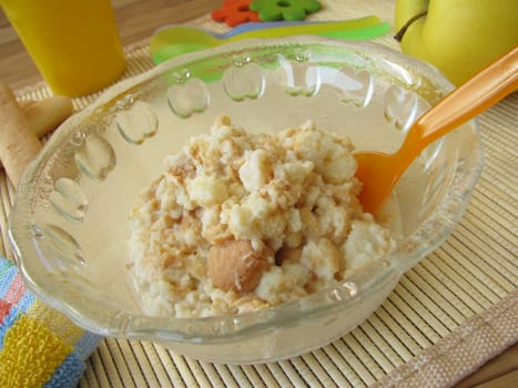 Milk porridge with sponge cake for babies