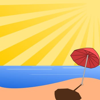 Sunny beach with umbrella