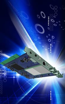 Digital illustration of video capture card in colour background