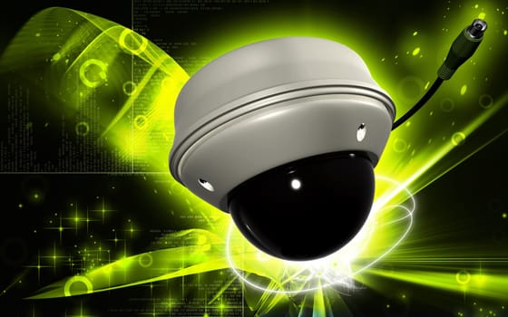 Digital illustration of security camera in colour background