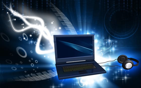 Digital illustration of lap top in colour background