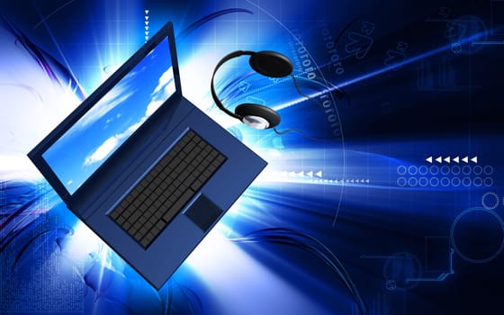 Digital illustration of lap top in colour background